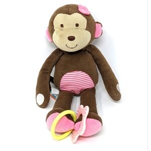 𝅺CARTER'S Monkey Plush Toy Baby Crinkle Teether Pink Flower 2015